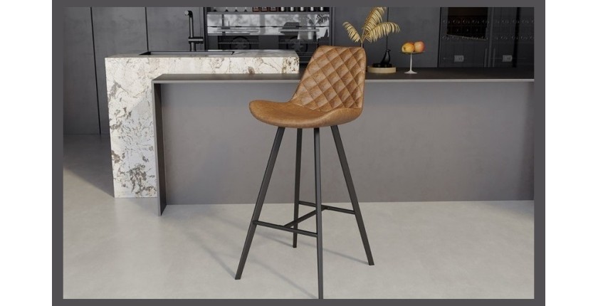 Tabouret de bar style vintage coloris cognac. Collection PALMADE