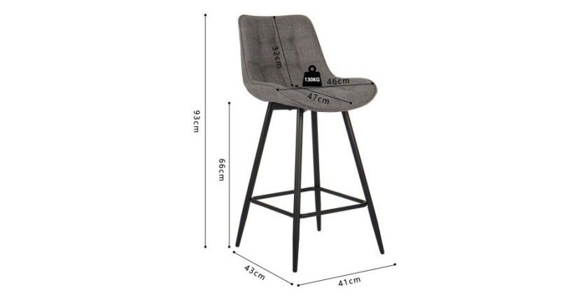 Tabouret de bar style vintage coloris gris clair. Collection PALMADE