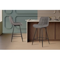 Tabouret de bar style vintage coloris gris clair. Collection PALMADE