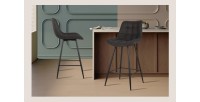 Tabouret de bar style vintage coloris gris foncé. Collection PALMADE