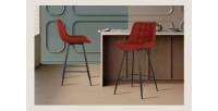 Tabouret de bar style vintage coloris rouge. Collection PALMADE