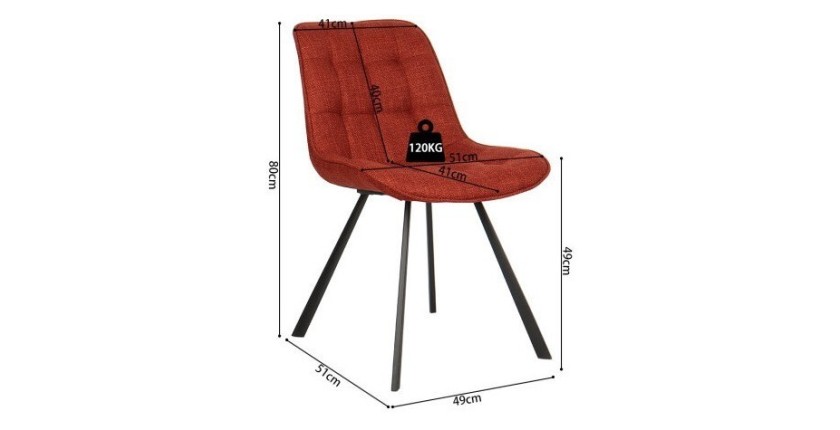 Chaise collection PALMADE Tissus Rouge, dimension L51xH80xP61 cm, idéal pour votre cuisine ou salle à manger