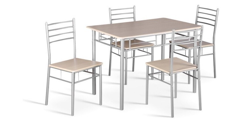 Table à manger avec ses 4 chaises idéal petit espace - Papier décor chêne sonoma