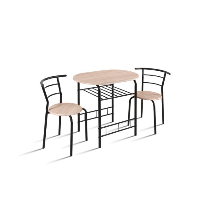 Table à manger ovale avec grille de rangement et ses 2 chaises idéal petit espace - Papier décor chêne sonoma