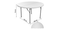 Table d'extérieur pliable blanche en PVC diamètre 122cm