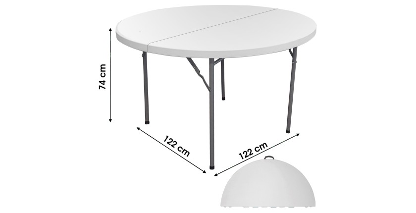 Table d'extérieur pliable blanche en PVC diamètre 122cm