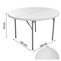 Table d'extérieur pliable blanche en PVC diamètre 122cm