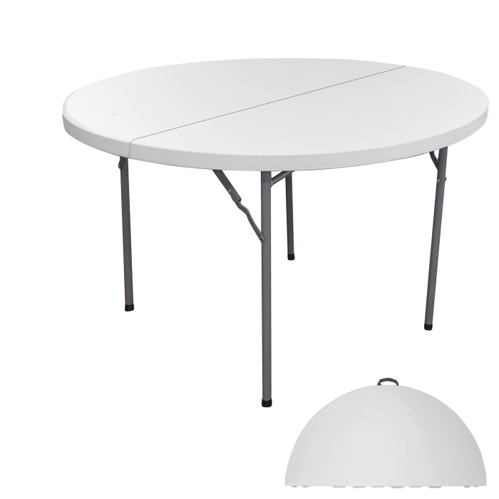 Table d'extérieur pliable blanche en PVC diamètre 122cm