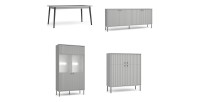 Ensemble de Meubles : Vaisselier, Buffet 4 Portes, Vitrine et Table Extensible 8 personnes - Collection ISIS