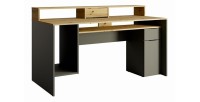 Bureau ordinateur 160cm collection ROXI coloris chêne et gris avec rangements