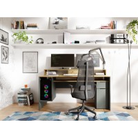 Bureau ordinateur 160cm collection ROXI coloris chêne et gris avec rangements