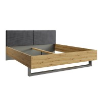 Lit adulte design 160x200 - Sommier inclus - Collection IZO. Coloris chêne et gris anthracite.