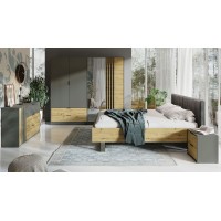 Lit adulte design 180x200 - Sommier inclus - Collection IZO. Coloris chêne et gris anthracite.