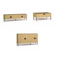 Ensemble meubles salon : Meuble TV 200 cm, table basse, buffet, chêne, collection MONDO