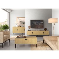 Ensemble meubles salon : Meuble TV 200 cm, table basse, buffet, chêne, collection MONDO