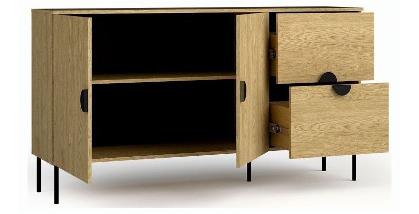 Ensemble meubles salon : Meuble TV 200 cm, table basse, buffet, chêne, collection MONDO