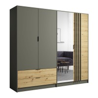 Chambre compléte design IZO : Armoire, lit 160x200, commode, chevets, chêne/gris anthracite