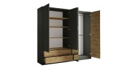 Chambre compléte design IZO : Armoire, lit 160x200, commode, chevets, chêne/gris anthracite