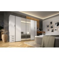 Armoire 4 Portes avec Miroir et Penderie - Blanc - Collection STAR