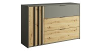 Chambre compléte design IZO : Armoire, lit 180x200, commode, chevets, chêne/gris anthracite