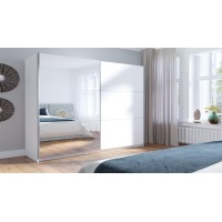 Armoire 2 portes coulissantes avec miroir - 150 cm- blanc alpin mat - collection ARSALA