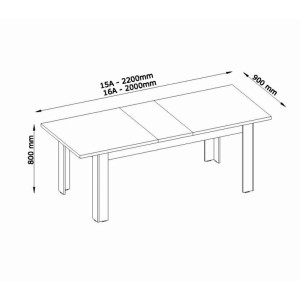 Table extensible 160+40 cm – Collection MERLIN – Coloris chêne noble et noir