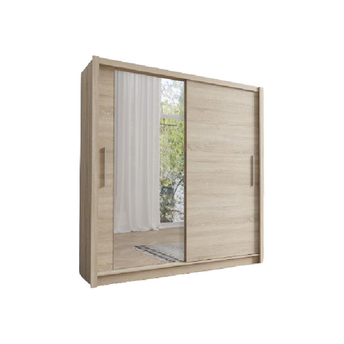 Armoire design 155cm coloris chêne clair collection OZZULA avec miroir