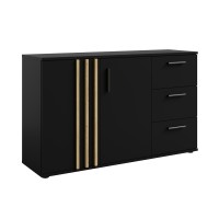 Commode VARIA - 2 portes et 3 tiroirs - Design moderne coloris noir et chêne artisan