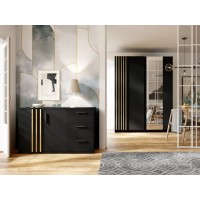 Commode VARIA - 2 portes et 3 tiroirs - Design moderne coloris noir et chêne artisan