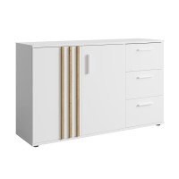 Commode VARIA - 2 portes et 3 tiroirs - Design moderne coloris blanc et chêne artisan