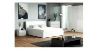 Ensemble chambre VERONA : Lit 180 cm, commode 3 tiroirs, tables de chevet, armoire 4 portes, blanc brillant