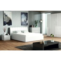 Ensemble chambre VERONA : Lit 180 cm, commode 3 tiroirs, tables de chevet, armoire 4 portes, blanc brillant