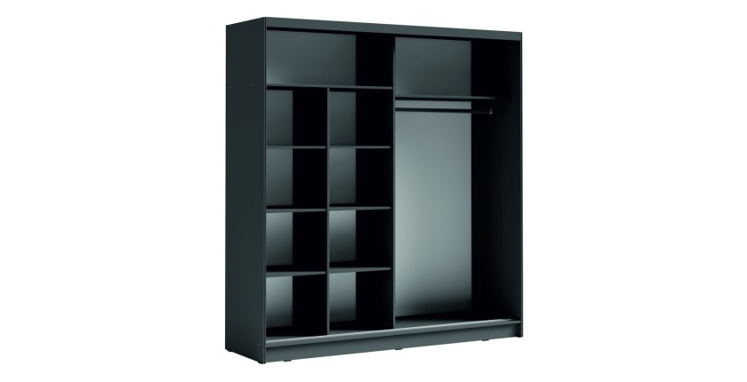 Armoire 2 portes coulissantes avec miroir oblique 205 cm - gris graphite - Collection BAHIA