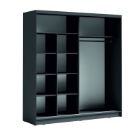 Armoire 2 portes coulissantes avec miroir oblique 205 cm - gris graphite - Collection BAHIA