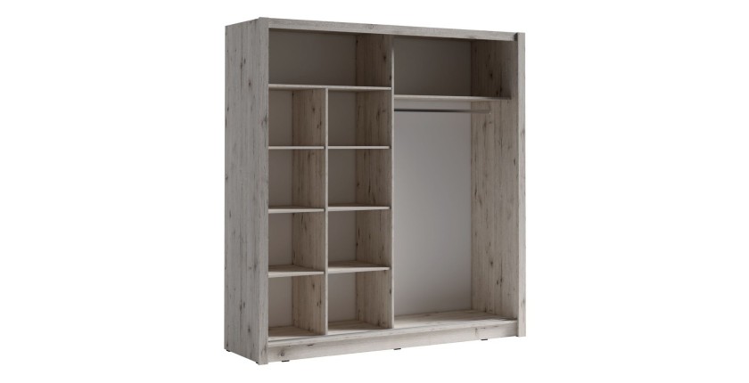 Armoire 205cm 2 portes coulissantes, coloris chêne wellington, collection OZZULA