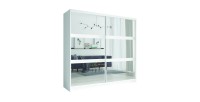 Ensemble chambre NOFI - Lit 140x200 cm avec sommier, 2 tiroirs, chevets, armoire et commode - blanc