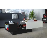 Table basse bar IZIA - Noir et blanc avec rangement - Dimensions 117 x 52 x 40 cm