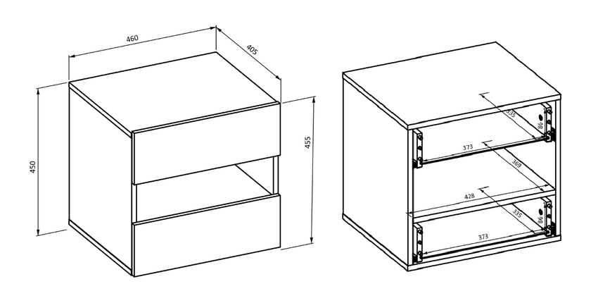 Table de chevet VOX 2 tiroirs et une niche, coloris chêne et beige