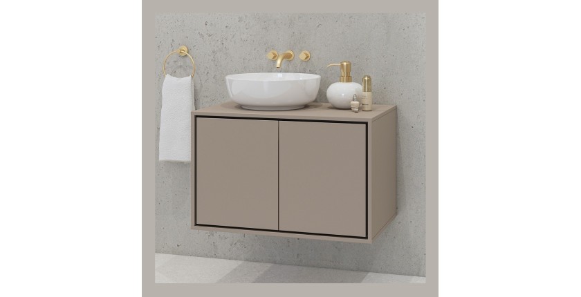 Meuble sous vasque de salle de bain 80cm avec 2 portes collection GOBI coloris marron.