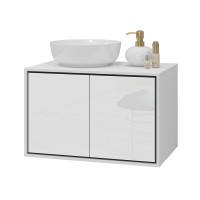 Meuble sous vasque de salle de bain 80cm avec 2 portes collection GOBI coloris blanc et noir.