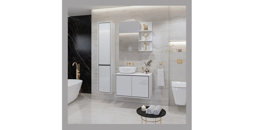 Meuble sous vasque de salle de bain 80cm avec 2 portes collection GOBI coloris blanc et noir.