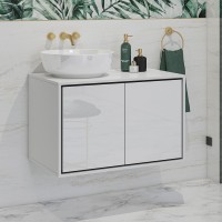 Meuble sous vasque de salle de bain 80cm avec 2 portes collection GOBI coloris blanc et noir.