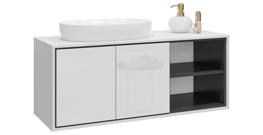 Meuble sous vasque de salle de bain 120 cm GOBI coloris blanc et noir