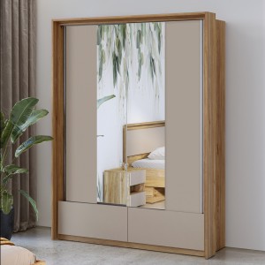 Ensemble Chambre à Coucher VOX – Lit 160x200, Armoire 150 cm, Commode, Table de Chevet + LEDs