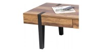 Table Basse LOVY – Bois avec Pieds en Métal, 2 Tiroirs