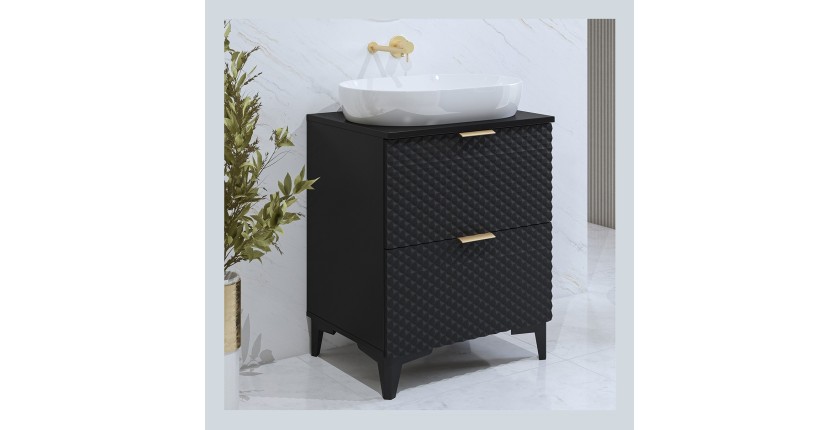 Meuble sous vasque de salle de bain 60cm avec 2 tiroirs collection CHIC coloris noir et doré