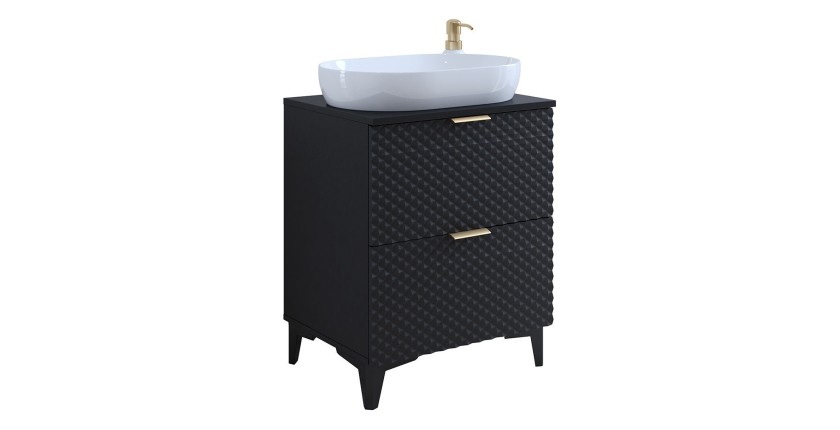 Meuble sous vasque de salle de bain 60cm avec 2 tiroirs collection CHIC coloris noir et doré