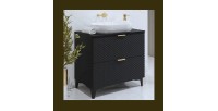 Meuble sous vasque de salle de bain 80cm avec 2 tiroirs collection CHIC coloris noir et doré