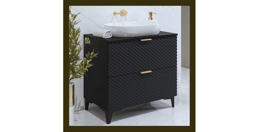 Meuble sous vasque de salle de bain 80cm avec 2 tiroirs collection CHIC coloris noir et doré