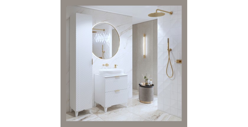 Colonne de salle de bain collection CHIC blanc et doré – Rangement moderne et élégant